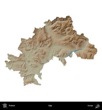 Boşluk. Fransa 'nın idari bölgesi renkli bir yükseklik haritasında beyaza izole edilmiş