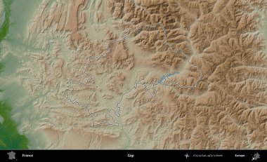 Boşluk. Renkli bir yükseklik haritasında Fransa 'nın ana yönetim alanı belirtilmiş