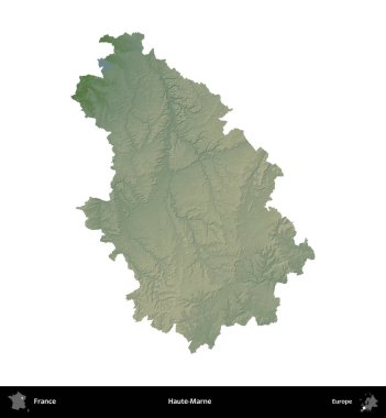 Haute-Marne. Fransa 'nın idari bölgesi renkli bir yükseklik haritasında beyaza izole edilmiş
