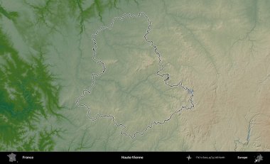 Haute-Vienne. Renkli bir yükseklik haritasında Fransa 'nın ana yönetim alanı belirtilmiş