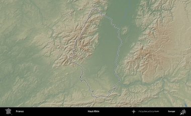 Haut-Rhin. Renkli bir yükseklik haritasında Fransa 'nın ana yönetim alanı belirtilmiş