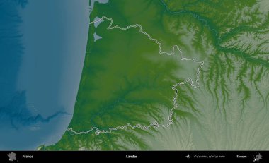 İniş. Renkli bir yükseklik haritasında Fransa 'nın ana yönetim alanı belirtilmiş