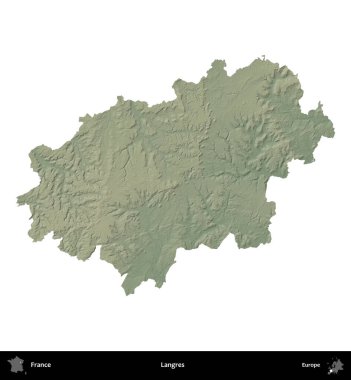 Langres. Fransa 'nın idari bölgesi renkli bir yükseklik haritasında beyaza izole edilmiş