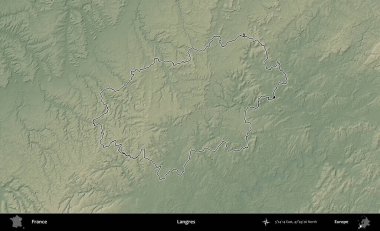 Langres. Renkli bir yükseklik haritasında Fransa 'nın ana yönetim alanı belirtilmiş