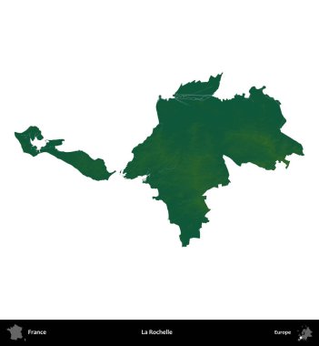 La Rochelle. Fransa 'nın idari bölgesi renkli bir yükseklik haritasında beyaza izole edilmiş