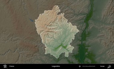 Largentiere. Fransa 'nın idari alanı koyu renkli bir yükseklik haritasına vurgulandı ve özetlendi