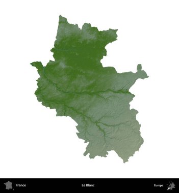 Le Blanc. Fransa 'nın idari bölgesi renkli bir yükseklik haritasında beyaza izole edilmiş