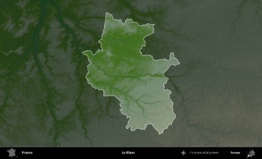 Le Blanc. Fransa 'nın idari alanı koyu renkli bir yükseklik haritasına vurgulandı ve özetlendi