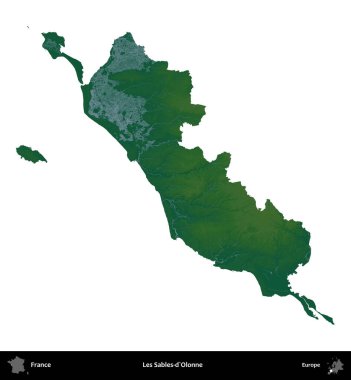 Les Sables-d'Olonne. Fransa 'nın idari bölgesi renkli bir yükseklik haritasında beyaza izole edilmiş