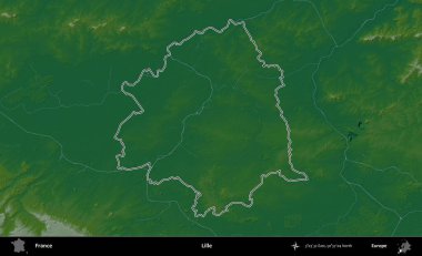 Lille. Renkli bir yükseklik haritasında Fransa 'nın ana yönetim alanı belirtilmiş