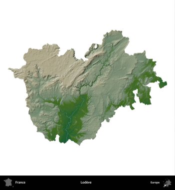 Sevgi. Fransa 'nın idari bölgesi renkli bir yükseklik haritasında beyaza izole edilmiş