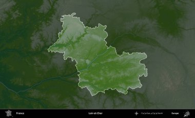 Loir-et-Cher. Fransa 'nın idari alanı koyu renkli bir yükseklik haritasına vurgulandı ve özetlendi