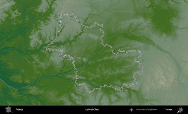 Loir-et-Cher. Renkli bir yükseklik haritasında Fransa 'nın ana yönetim alanı belirtilmiş
