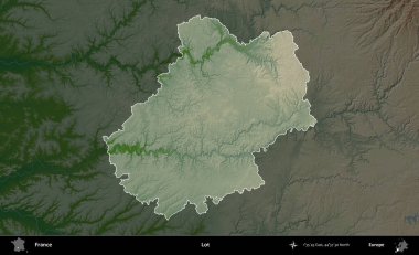 Çok şey. Fransa 'nın idari alanı koyu renkli bir yükseklik haritasına vurgulandı ve özetlendi