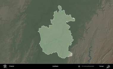 Louhan 'lar. Fransa 'nın idari alanı koyu renkli bir yükseklik haritasına vurgulandı ve özetlendi