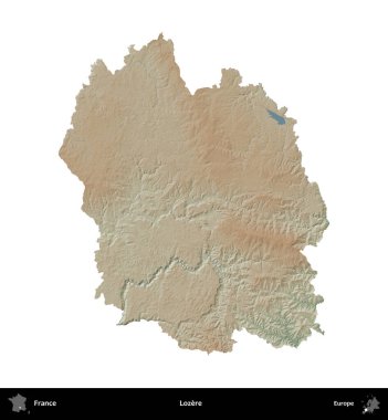 Lozere. Fransa 'nın idari bölgesi renkli bir yükseklik haritasında beyaza izole edilmiş