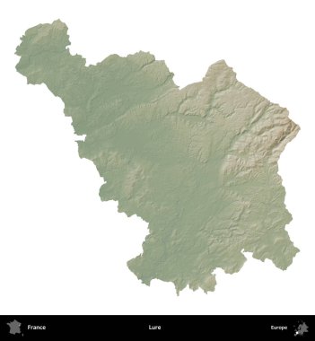 Yem. Fransa 'nın idari bölgesi renkli bir yükseklik haritasında beyaza izole edilmiş