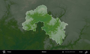 Mamers. Fransa 'nın idari alanı koyu renkli bir yükseklik haritasına vurgulandı ve özetlendi