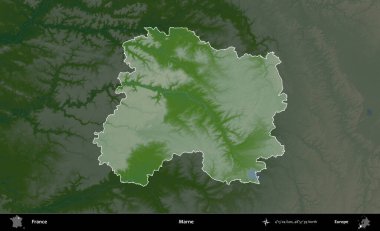 Marne. Fransa 'nın idari alanı koyu renkli bir yükseklik haritasına vurgulandı ve özetlendi
