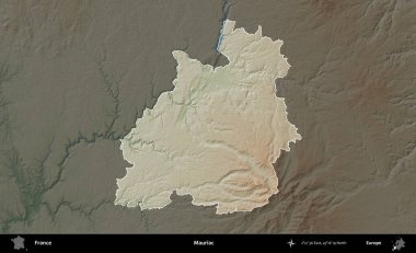 Mauriac. Fransa 'nın idari alanı koyu renkli bir yükseklik haritasına vurgulandı ve özetlendi