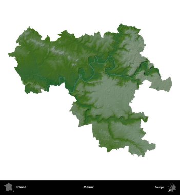 Meaux. Fransa 'nın idari bölgesi renkli bir yükseklik haritasında beyaza izole edilmiş