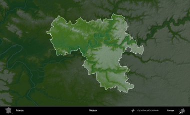 Meaux. Fransa 'nın idari alanı koyu renkli bir yükseklik haritasına vurgulandı ve özetlendi