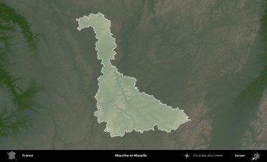 Meurthe-et-Moselle. Fransa 'nın idari alanı koyu renkli bir yükseklik haritasına vurgulandı ve özetlendi