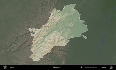 Molsheim. Fransa 'nın idari alanı koyu renkli bir yükseklik haritasına vurgulandı ve özetlendi