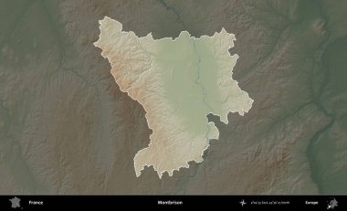Montbrison 'da. Fransa 'nın idari alanı koyu renkli bir yükseklik haritasına vurgulandı ve özetlendi