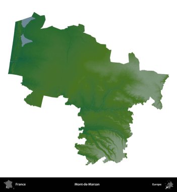 Mont-de-Marsan. Fransa 'nın idari bölgesi renkli bir yükseklik haritasında beyaza izole edilmiş