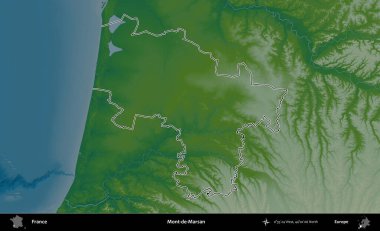 Mont-de-Marsan. Renkli bir yükseklik haritasında Fransa 'nın ana yönetim alanı belirtilmiş