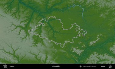 Montdidier. Renkli bir yükseklik haritasında Fransa 'nın ana yönetim alanı belirtilmiş