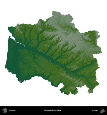 Montreuil-sur-Mer. Fransa 'nın idari bölgesi renkli bir yükseklik haritasında beyaza izole edilmiş