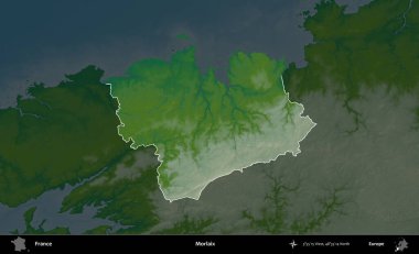Morlaix. Fransa 'nın idari alanı koyu renkli bir yükseklik haritasına vurgulandı ve özetlendi