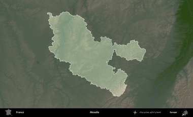Moselle. Fransa 'nın idari alanı koyu renkli bir yükseklik haritasına vurgulandı ve özetlendi