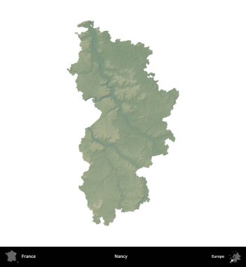 Nancy mi? Fransa 'nın idari bölgesi renkli bir yükseklik haritasında beyaza izole edilmiş
