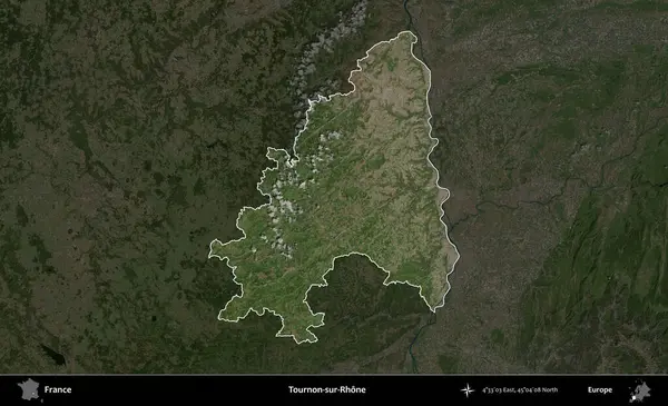 Tournon-sur-Rhone. Fransa 'nın idari alanı koyu renkli bir B uydusu görüntüsüyle vurgulandı ve özetlendi