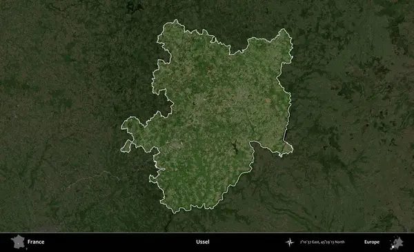 Ussel. Fransa 'nın idari alanı koyu renkli bir B uydusu görüntüsüyle vurgulandı ve özetlendi