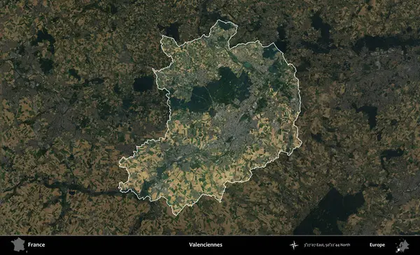 Valenciennes 'de. Fransa 'nın idari alanı koyu renkli bir B uydusu görüntüsüyle vurgulandı ve özetlendi