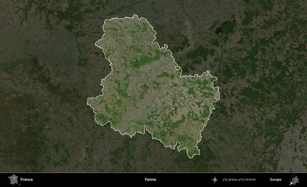 Yonne. Fransa 'nın idari alanı koyu renkli bir B uydusu görüntüsüyle vurgulandı ve özetlendi