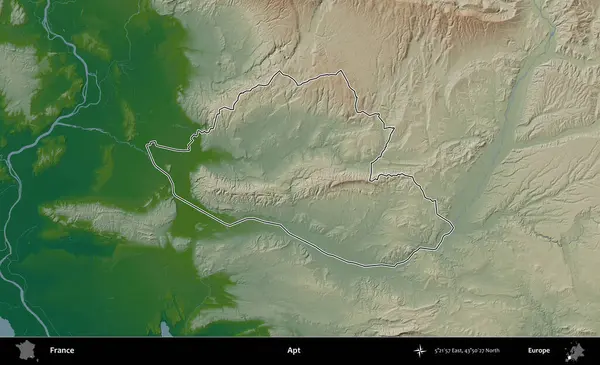 Bir daire. Renkli bir yükseklik haritasında Fransa 'nın ana yönetim alanı belirtilmiş