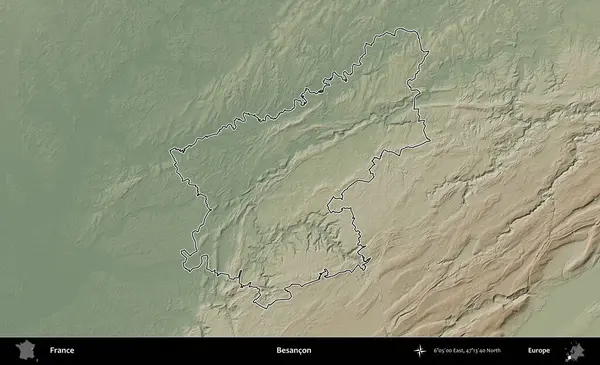 Besancon. Renkli bir yükseklik haritasında Fransa 'nın ana yönetim alanı belirtilmiş