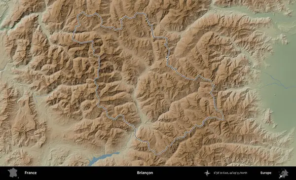Briancon. Renkli bir yükseklik haritasında Fransa 'nın ana yönetim alanı belirtilmiş