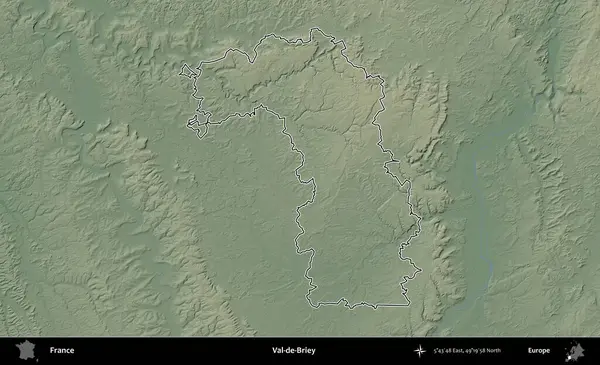 Val-de-Briey. Renkli bir yükseklik haritasında Fransa 'nın ana yönetim alanı belirtilmiş