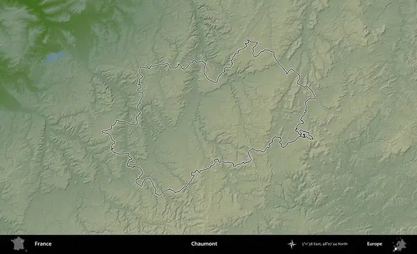 Chaumont. Renkli bir yükseklik haritasında Fransa 'nın ana yönetim alanı belirtilmiş