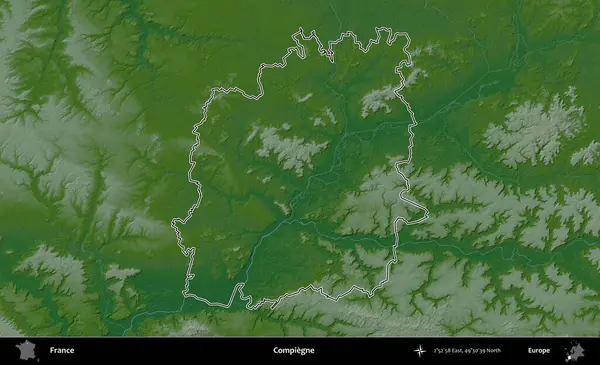 Compiegne. Renkli bir yükseklik haritasında Fransa 'nın ana yönetim alanı belirtilmiş