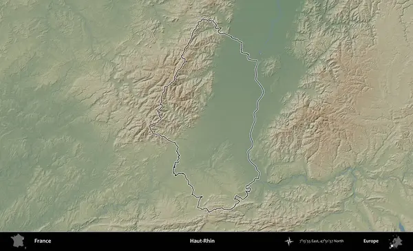 Haut-Rhin. Renkli bir yükseklik haritasında Fransa 'nın ana yönetim alanı belirtilmiş