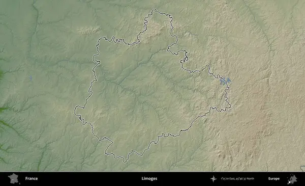 Limojeler. Renkli bir yükseklik haritasında Fransa 'nın ana yönetim alanı belirtilmiş