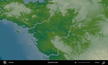 Parası da Loire 'da. Renkli bir yükseklik haritasında Fransa 'nın ana yönetim alanı belirtilmiş