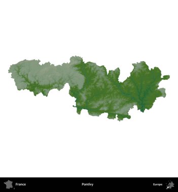 Pontivy. Fransa 'nın idari bölgesi renkli bir yükseklik haritasında beyaza izole edilmiş
